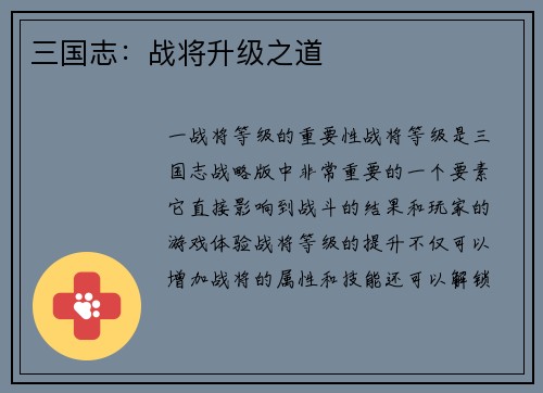 三国志：战将升级之道
